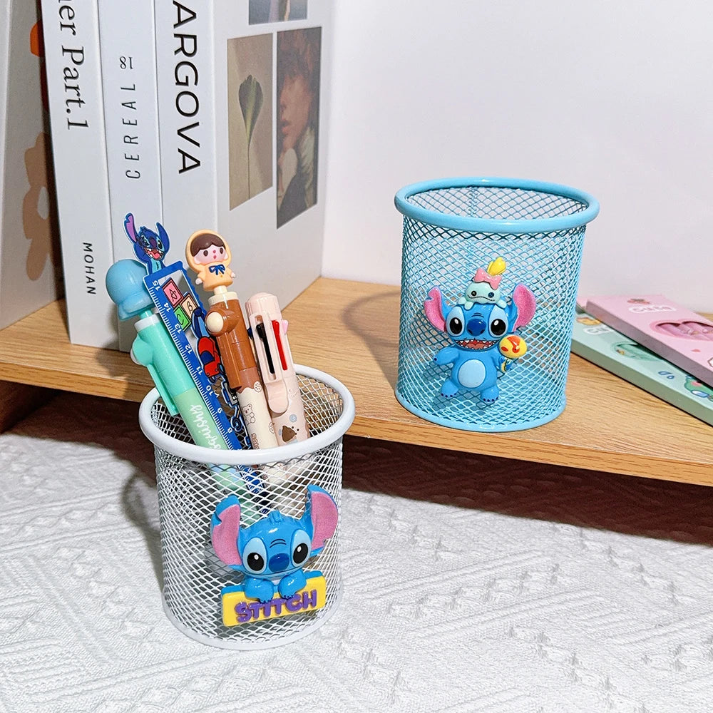 Cartoon Three-Color Stitches Metal Pen Holder Cute Stationery Storage for Study Fan Gifts Birthday