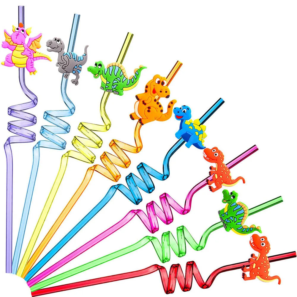 4pcs Multi themed Cute Party Straws,Unicorn Mermaid Dinosaur Party Straw,Reusable Plastic Straws for Kids Birthday Decor Gifts