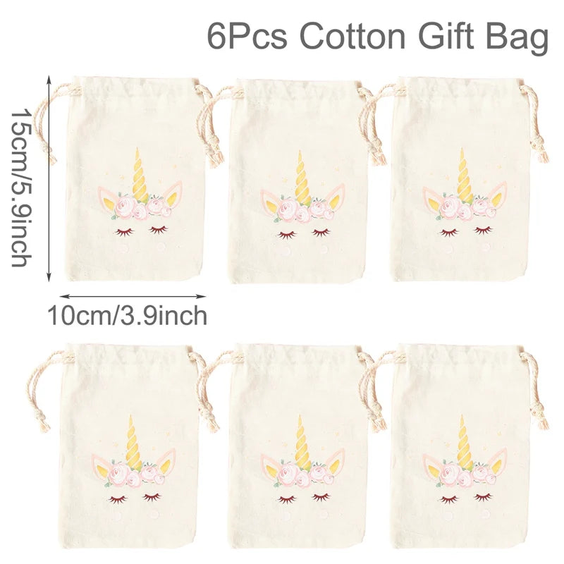 6pcs Animal Dinosaur Unicorn Cotton Linen Gift Bags Birthday Party Decor Kids Wedding Party Favor Bag Baby Shower Gift Bag