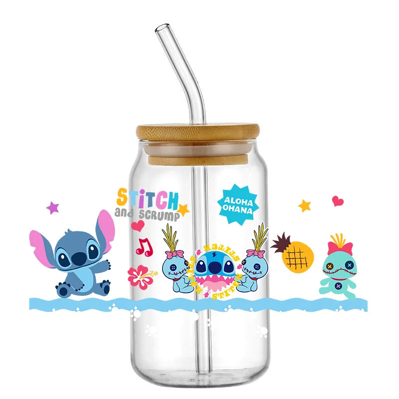 Miniso Abomination Stitch UV DTF Sticker For 16oz Cups Can Wrap Transfer Sticker Custom Labels DIY Logo Selfadhesive