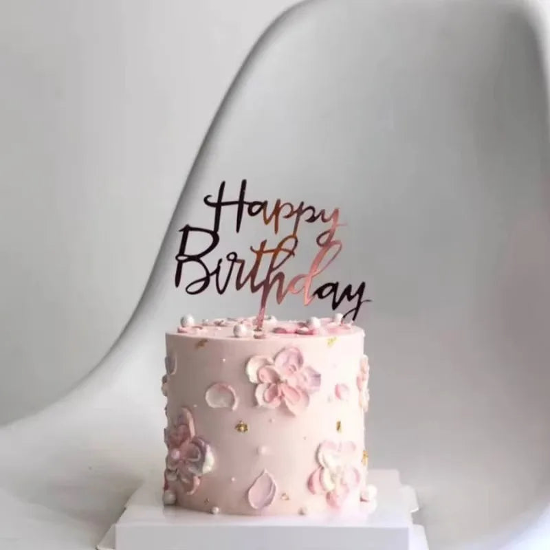 10 Pcs Acrylic Happy Birthday Cake Topper Pink Gold Silver Acrylic Kids Men Women Cake Decorations for Baby Shower Gift Supplies