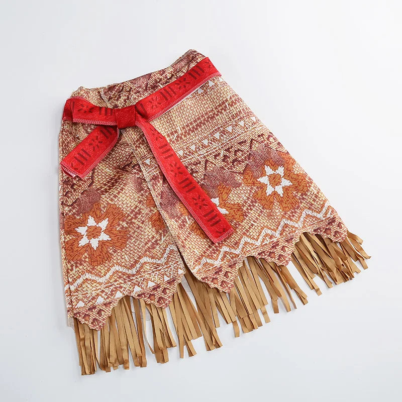 Girls Moana Princess Dress for Kids Carnival Cosplay Vaiana Costume Children Birthday Party Headwear Necklace Flower Clothes Set