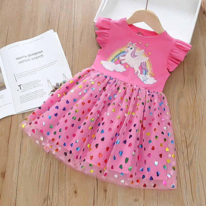 Kids Dresses for Girls Sohort Sleeve Unicorn Girls Sequins Costume Princess Dress Kids Daily Clothes