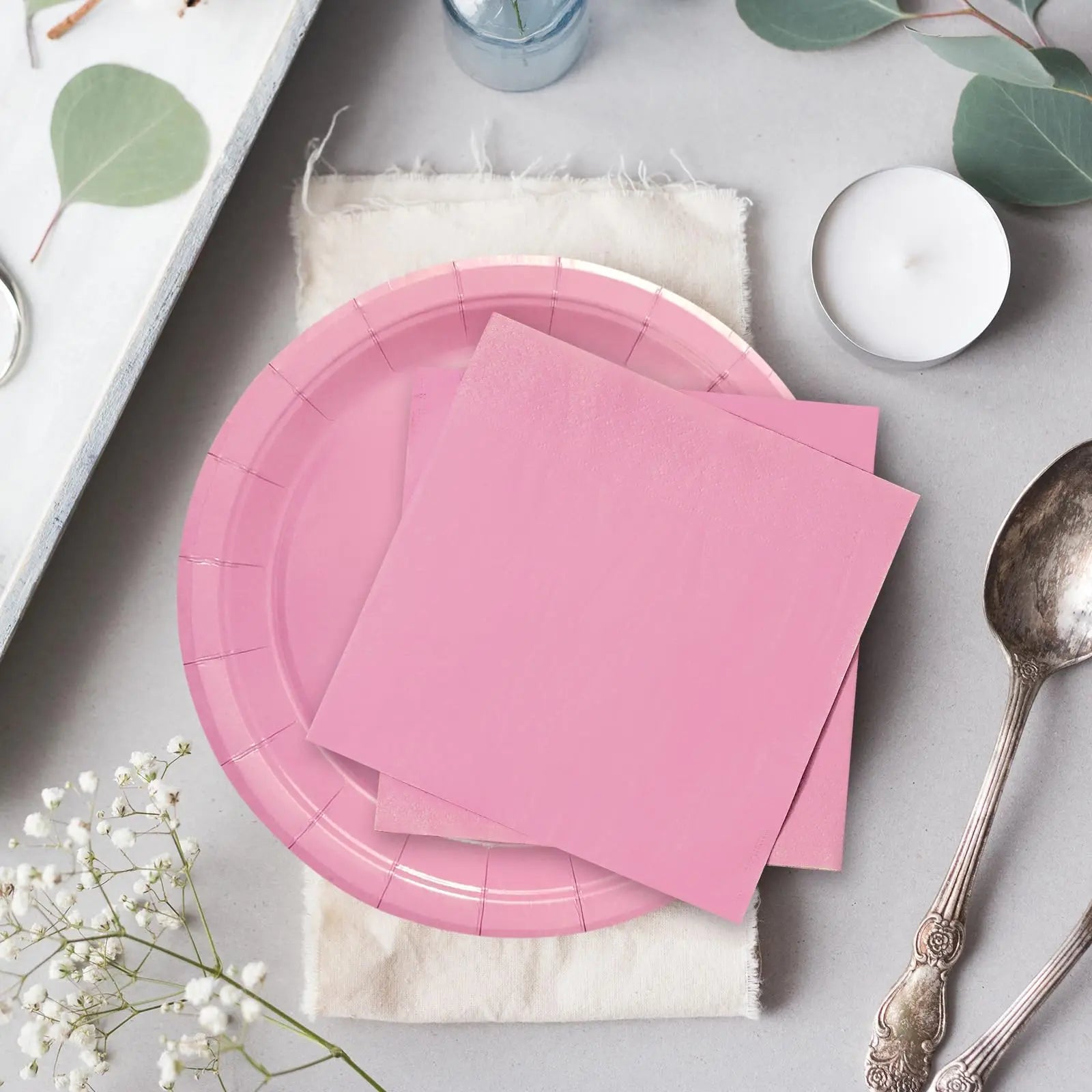 Solid Color Party Set Light Pink Tableware Paper Cup Paper Plate Tablecloth Wedding Birthday Bride Party Supplies Decorations