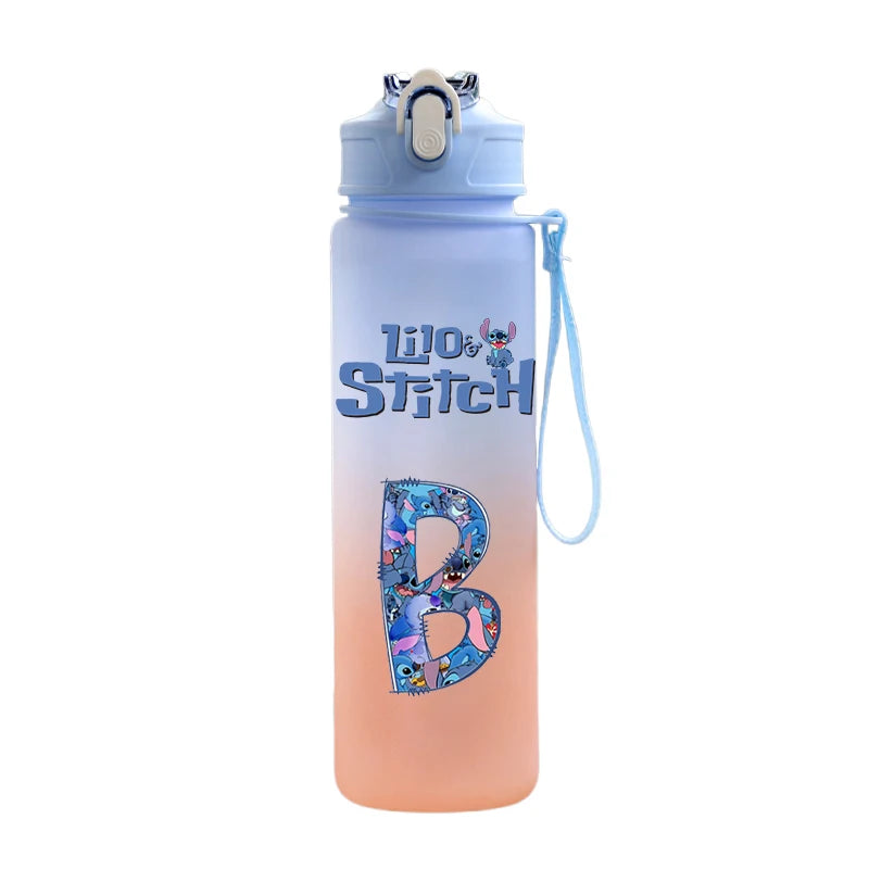 750ml Letter A-Z Printed Lilo Stitch Water Bottle Anime Large Capacity Drinking Cup Portable Outdoor Sports Water Cup kid Gift