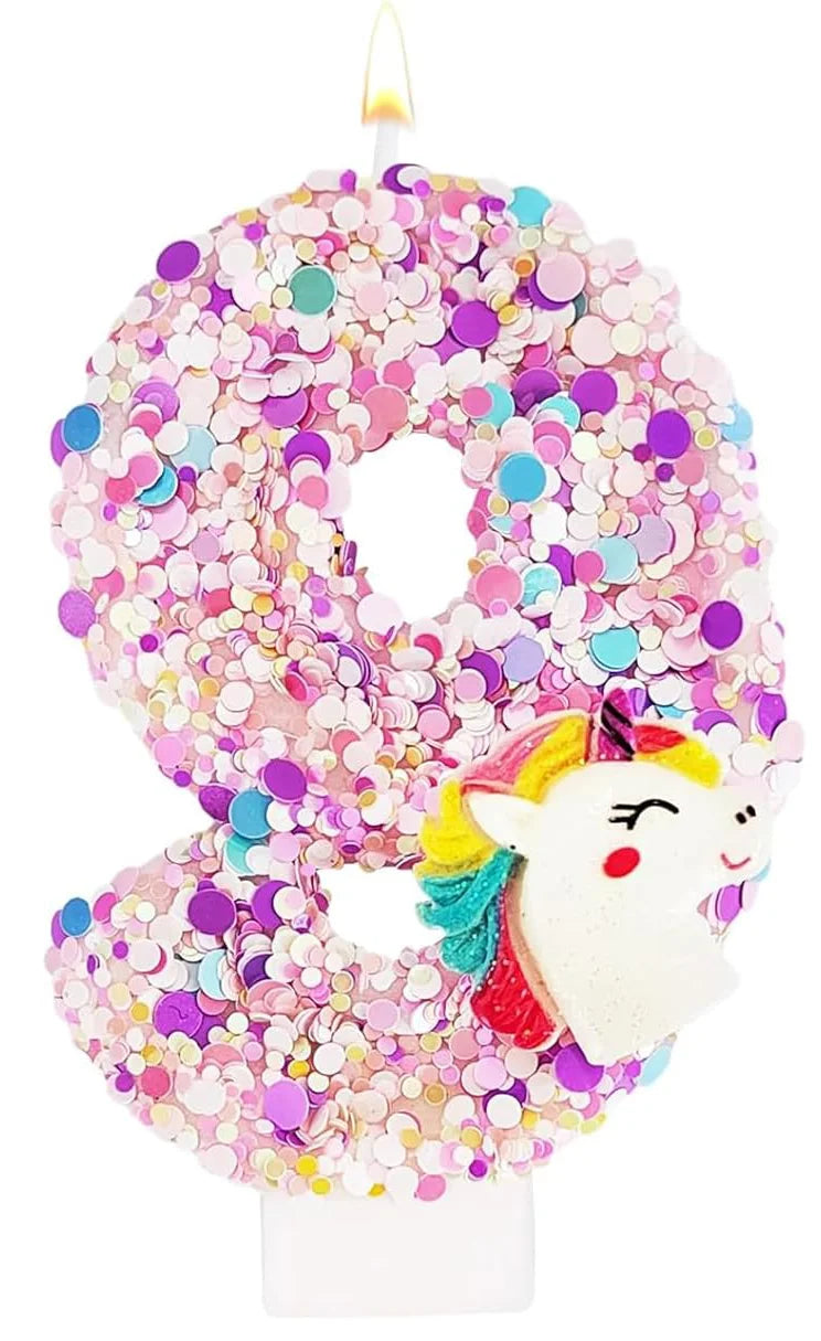 0-9 Number Birthday Candle,Happy Birthday Cake Candle， Unicorn Themed Party Supplies