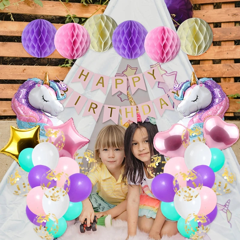 Unicorn Star Color Balloon Garland Arch Kit Rainbow Wedding Birthday Party Decor Kids Baby Shower Birthday Latex Balloons
