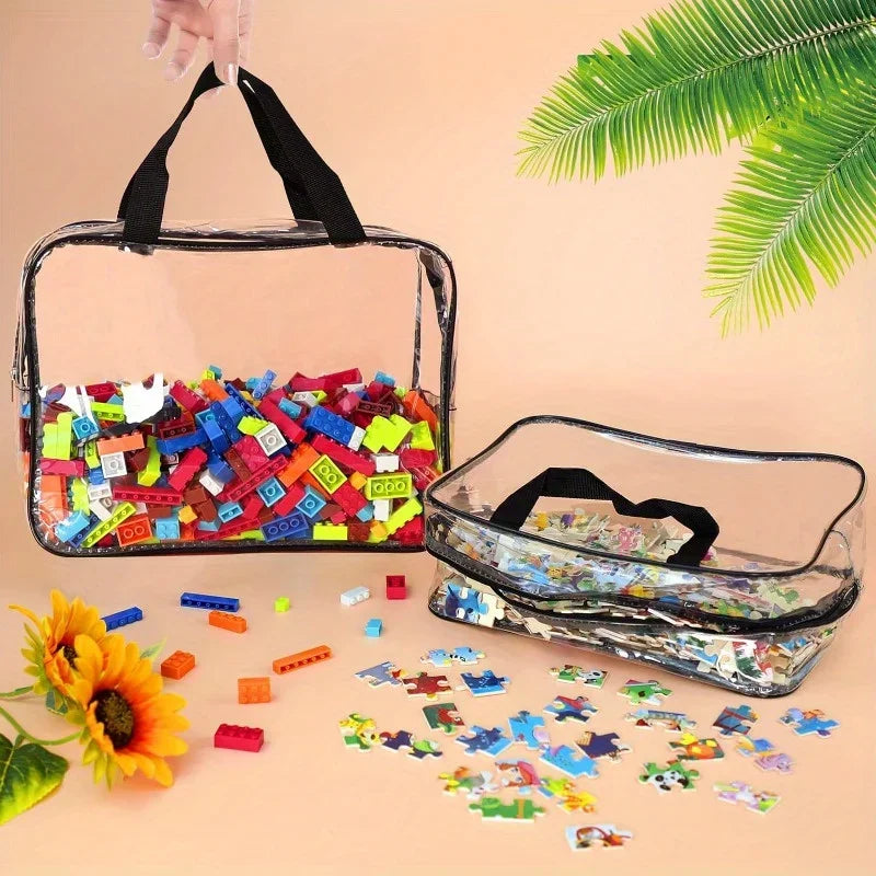 Large Toy Storage Bags Reusable Clear PVC Board Game Storage Travel Waterproof Organizer Bags for Books Building Blocks Puzzle