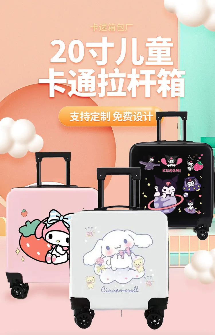 Sanrios New Child Trolley Case Cute Cartoon Kuromi Anime Hello Kittys Universal Wheel Suitcase Boy Girl Password Lock Suitcase