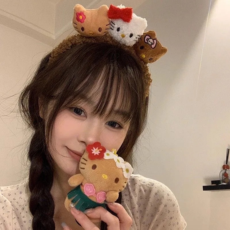Sanrio Hello Kitty Plush Headband Cute Cartoon Makeup Headwear Hair Accessories Highly Attractive Charm Holiday Gifts