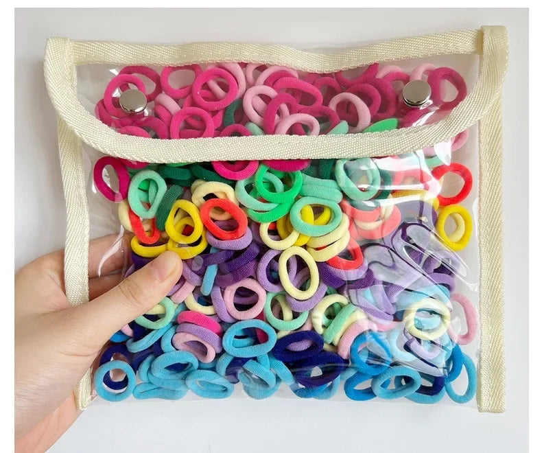 50/100/200PCS Colorful Basic Nylon Ealstic Hair Ties for Girls Ponytail Hold Scrunchie Rubber Band Kids Basic Hair Accessories