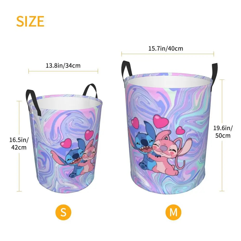 Custom Stitch Cartoon Anime Laundry Basket Foldable Clothes Hamper for Baby Kids Toys Storage Bag