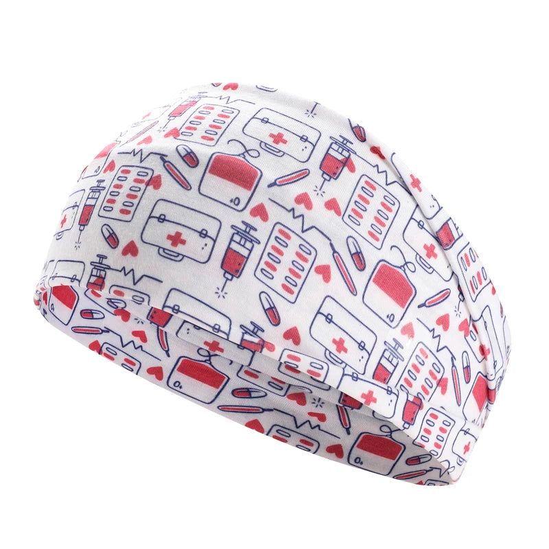 Medical Headband For Girl Buttons Hairbands Women Hair Band Printed Bandanas cute Headband Sweat -absorbing Turbans Elastic
