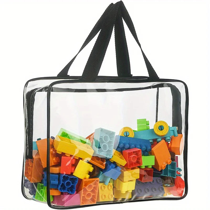 Toy Storage Bag, Multi-purpose Zipper, Transparent PVC Waterproof Travel Case, Suitable for Building Block Puzzle, Toiletries