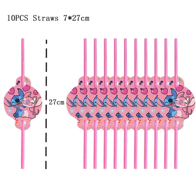 Lilo & Stitch Birthday Decorations Pink Girls Paper Cups Plates Napkins Cake Topper Tableware Set Balloons Decor Party Supplies