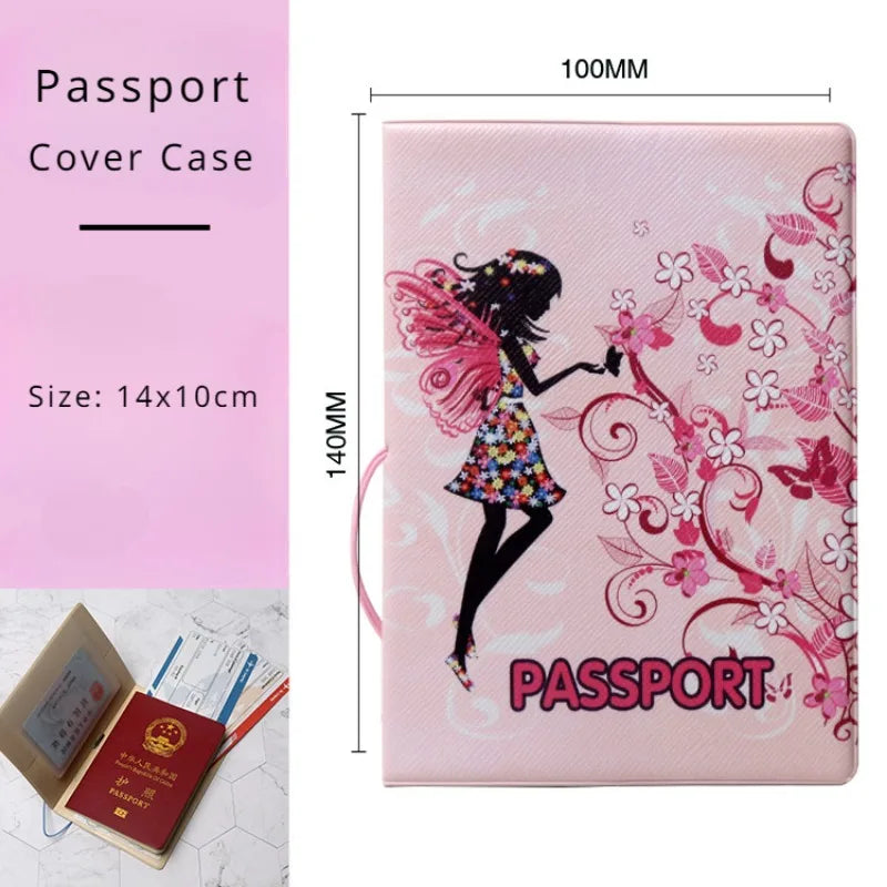 Pink Elf Passport Cover Case for Women Girls International Travel Accessories Passport Holder Sleeve with ID Credit Card Slot