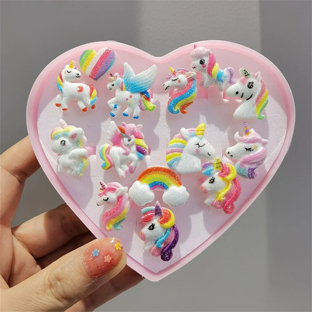 Cute Little Girl Cartoon Unicorn Acrylic 3pcs Set Ring Best Gift for Parents To Give Their Children on Holidays and Birthdays