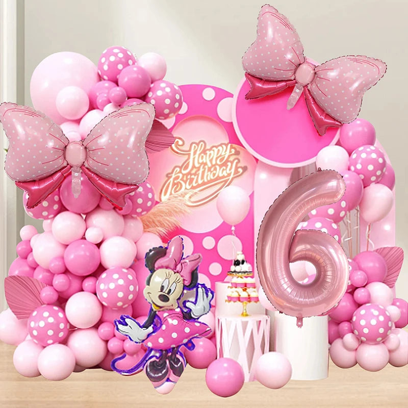 120PCS Minnie Mouse 40 inch Pink Bow Aluminum Mold Balloon Garland Arch Set Girls Princess Birthday Party Baby Shower Decoration