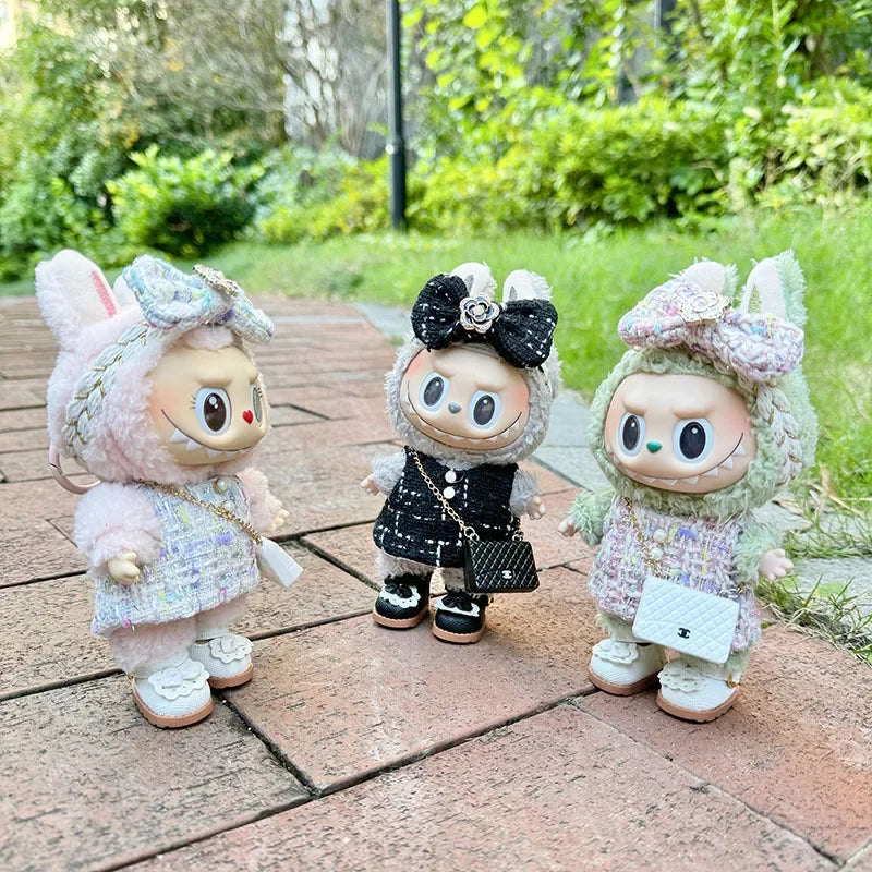 Cute 17cm Labubu Idol Doll Outfit Camellia Dress Bag Shoes Set The Monster Sitting Party Collection Mini DIY