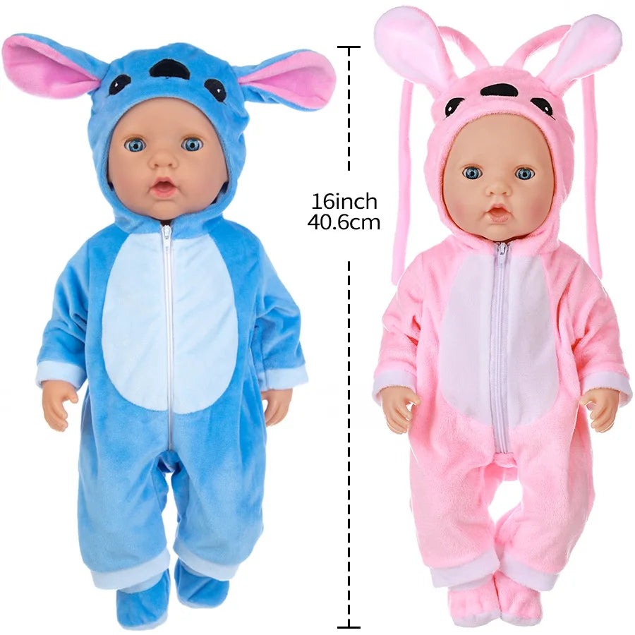 New Stitch 18/22inch Dolls Clothes Conjoined Pajamas with Hat Doll Baby Reborn Hoodies Rompers Kids Birthday Festival Gifts Toys