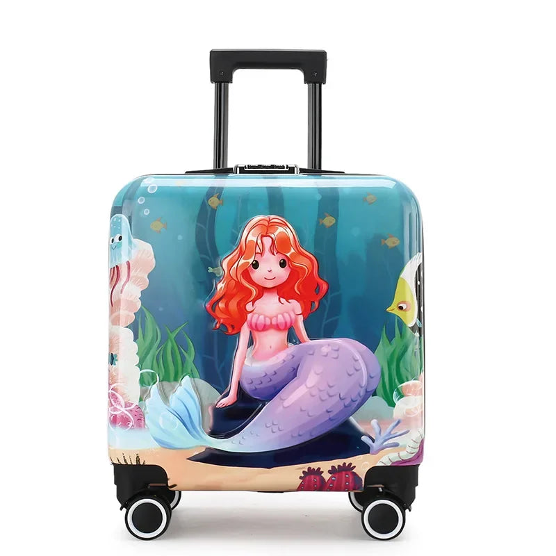 New cartoon kids travel suitcase on wheels,carry on cabin trolley luggage bag,girls rolling luggage case,children gift,suitcase