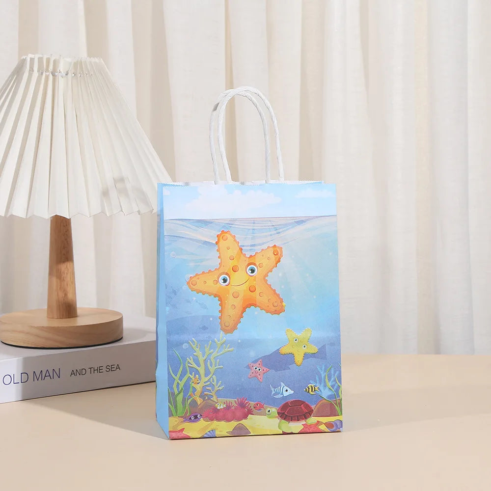 6Pcs Cartoon Ocean Theme Paper Gift Packing Bags Mermaid Shell Candy Cookie Bag for Girl Birthday Baby Shower Party Decoration