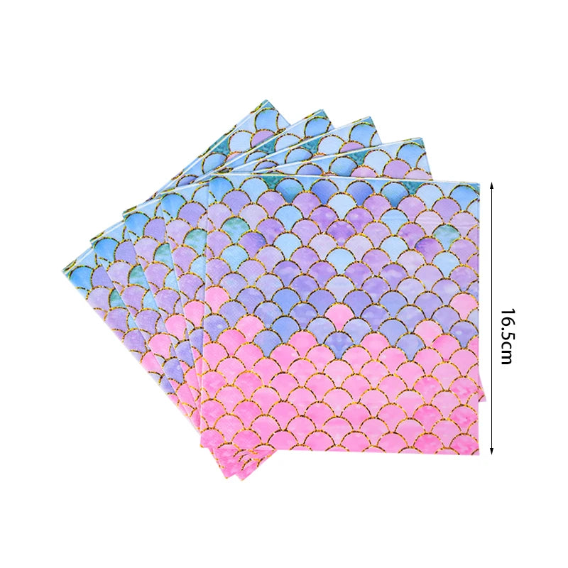 Mermaid Disposable Tableware Set Little Mermaid Paper Plates Cup Tablecloth Kids Girl Mermaid Birthday Party Decoration Supplies