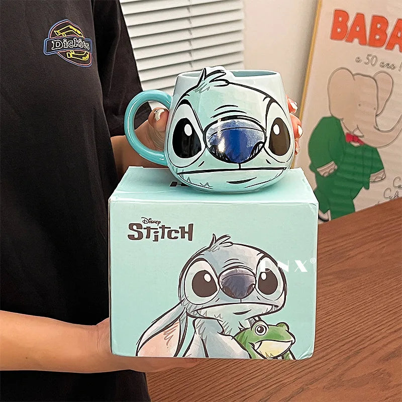 Miniso Stitch Coffee Cup Cartoon Mug Ceramic Cup Kawaii Home Furnishings Milk Cup Cute Holiday Birthday Gifts for Boys and Girls