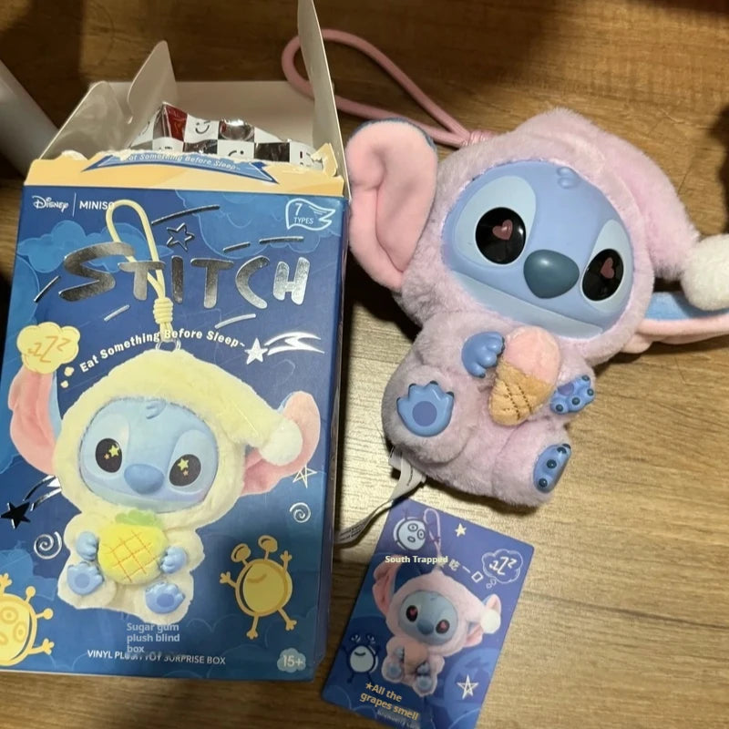 Miniso Stitch Eat Something Before Sleep Series Blind Box Plush Vinyl Toys Cute Doll Replica Mystery Box Bag Pendant Decor Gift