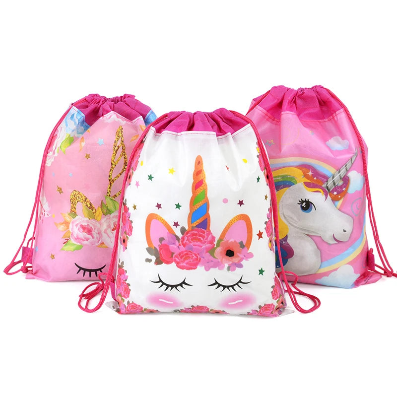 1/6/12Pcs Unicorn Drawstring Bag Kids Girls Unicorn Birthday Party Favors Supplies Candy Gift Packaging School Storage Backpacks