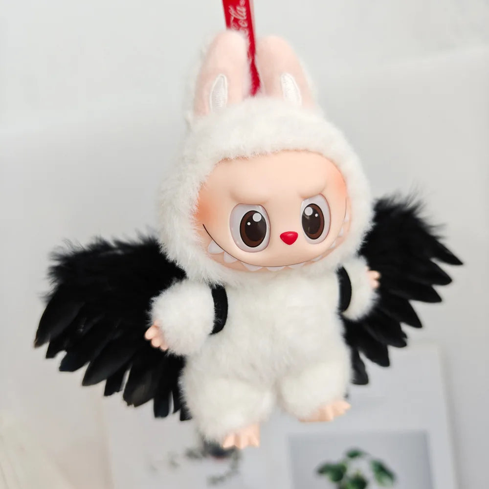 Doll Clothes Outfit Accessories for 15-17cm Labubu Black White Angel Feather Wings DIY Mini Dolls Clothing Girl Gift