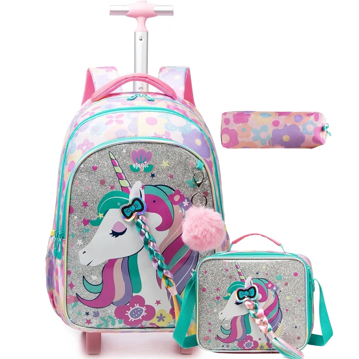Children's School Backpack with Wheels Kids Wheeled School Bag Teenagers Bag Girls Canvas Backpack Travel Luggage Trolley Bags