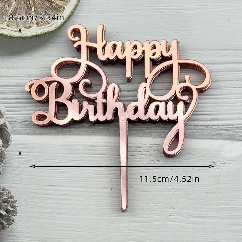 10 Pcs Acrylic Happy Birthday Cake Topper Pink Gold Silver Acrylic Kids Men Women Cake Decorations for Baby Shower Gift Supplies