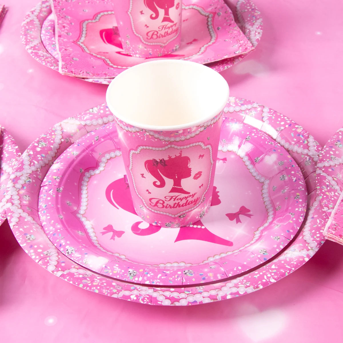 Princess Birthday Party Tableware Pink Paper Plate Cup Napkin Princess Kids Girl Birthday Party Decor Baby Shower Supplies