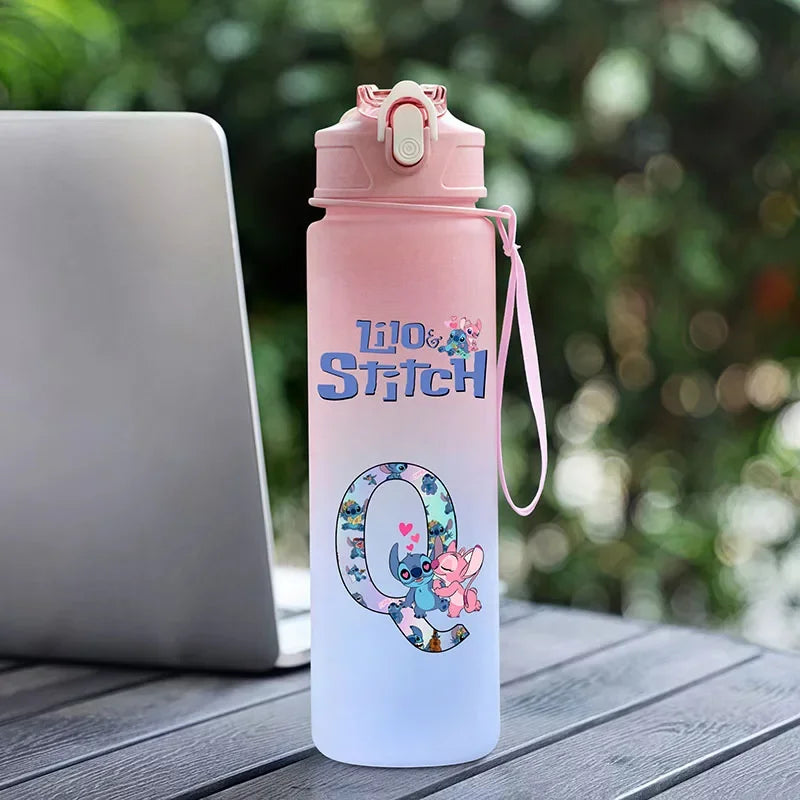 750ML Water Bottle Lilo Stitch Cartoon Letter A-Z Printed Large Capacity Drinking Cup Portable Outdoor Sport Water Cup Kid Gift