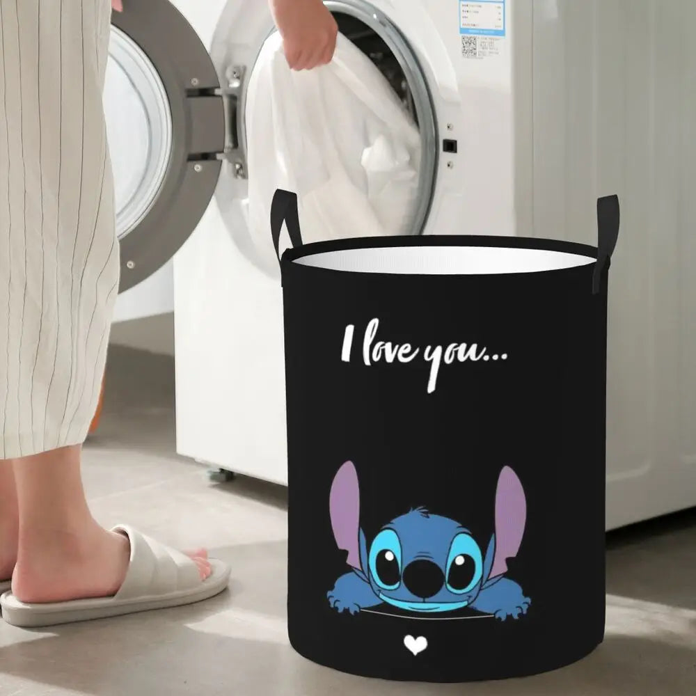 Customized SLilo And Stitch Cartoon Laundry Hamper Large Storage Basket Anime Kids Nursery Toy Organizer