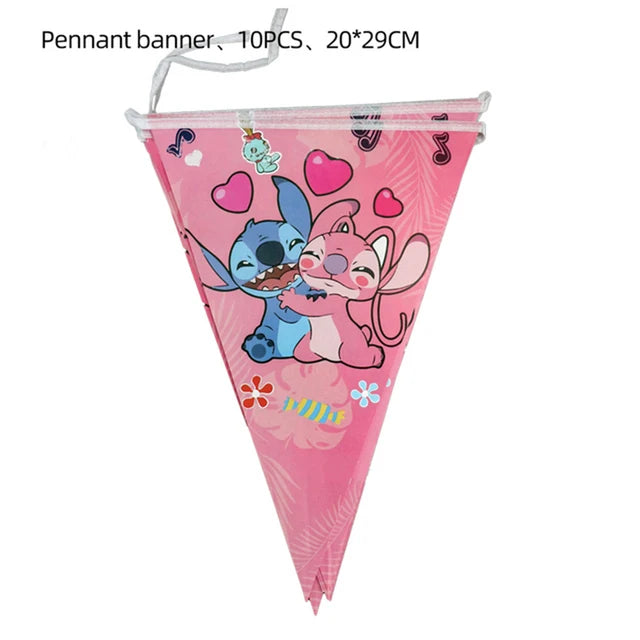 Lilo & Stitch Birthday Decorations Pink Girls Paper Cups Plates Napkins Cake Topper Tableware Set Balloons Decor Party Supplies