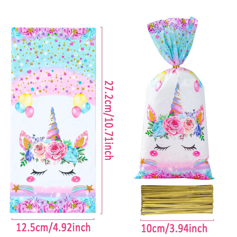 25/50/100pcs Unicorn Candy Bags Gift Packing Bags Birthday Party Decor Gift Bag for Guest Girl Birthday Supplies Baby Shower