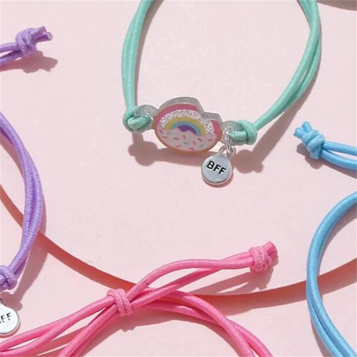 4pcs Kids Elastic Hair Rope Bracelets Set Cute Kitten Bear Donut Design BFF Good Friends Elastic Cord for Children