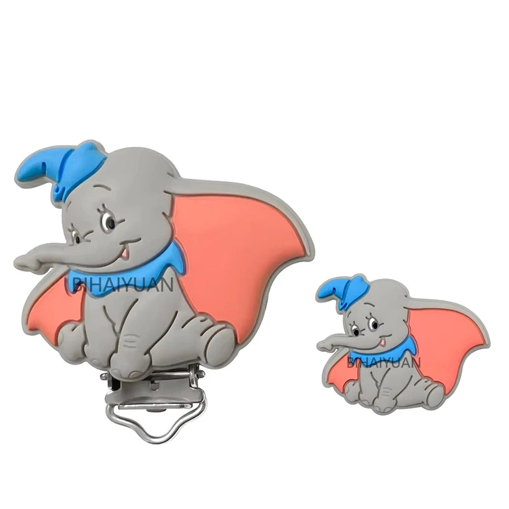 2pcs one set Moana Simba Dumbo marie cat Stitch 101dog Silicone clip Focal Beads Pacifier Chain Clips Toy Jewelry Accessories