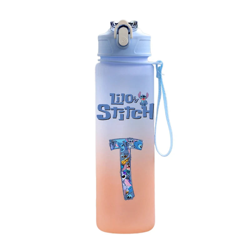 750ml Letter A-Z Printed Lilo Stitch Water Bottle Anime Large Capacity Drinking Cup Portable Outdoor Sports Water Cup kid Gift