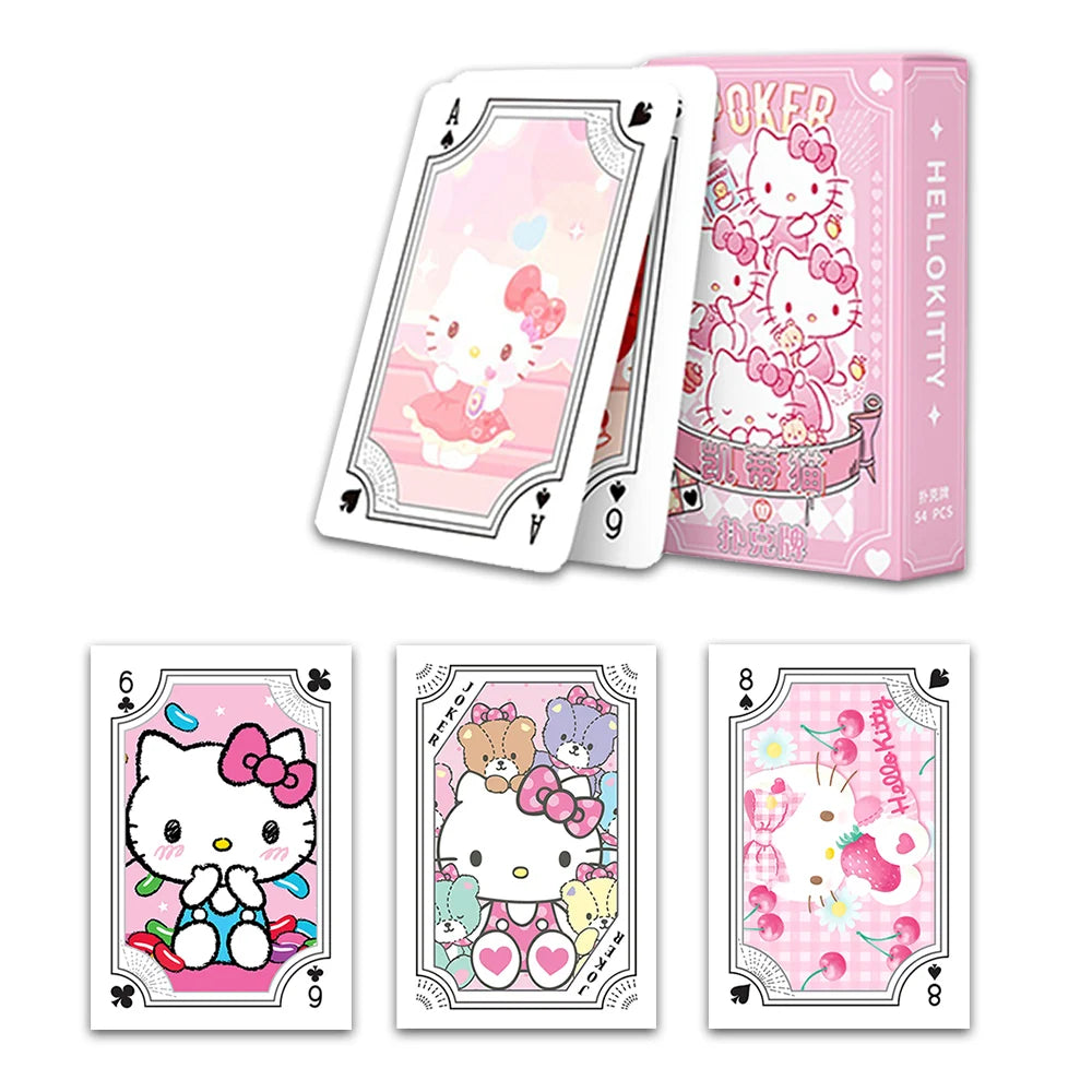 Kawaii Sanrio Poker Playing Cards Board Games Cartoon Hello Kitty Kuromi Cinnamoroll Melody Pompompurin Kids Toys Deck Card Gift