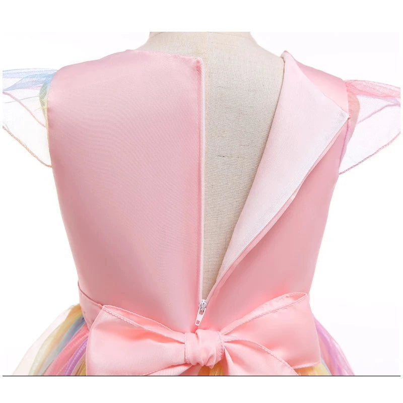 Kids Unicorn Dress for Girls Party Dresses Flower Appliques Ball Gown Little Girl Princess Costumes Summer Children Clothing