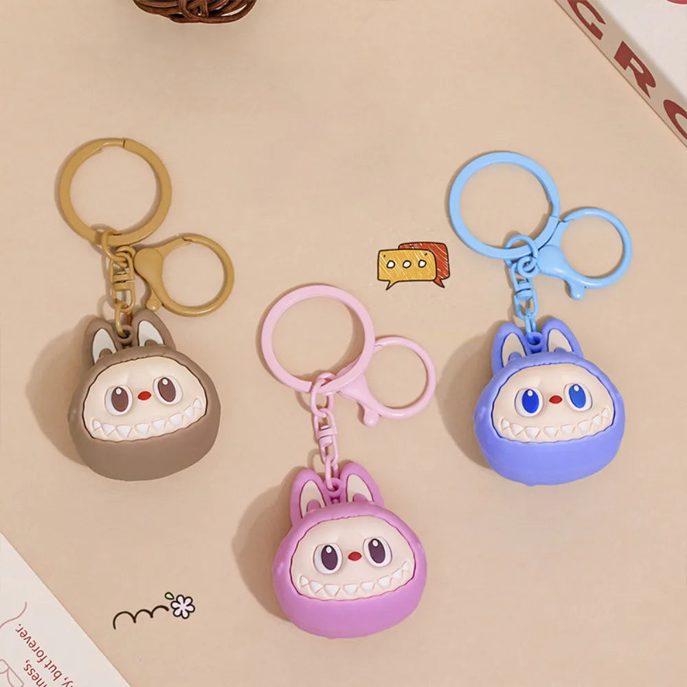 Cartoon Labubu Keychain Cute Wooden Horse Couple Student Backpack Pendant Decoration