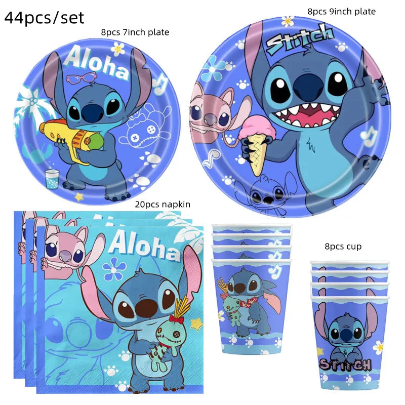 Lilo Stitch Party Supplies Paper Cup Plate Balloon Tablecloth Cake Toppers For Kid Boy Birthday Party Decoration Baby Shower