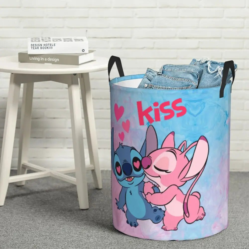 Customized SLilo And Stitch Cartoon Laundry Hamper Large Storage Basket Anime Kids Nursery Toy Organizer