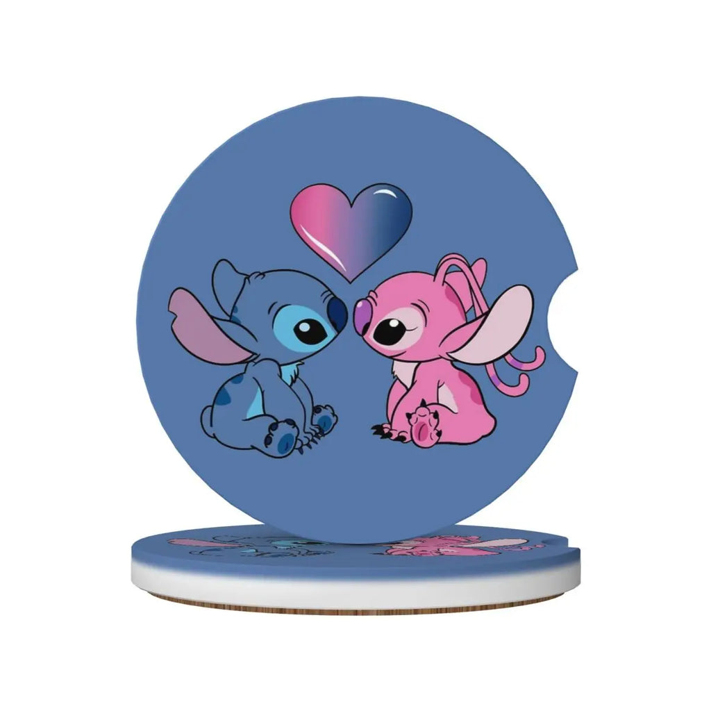 Kawaii Stitch Cartoon Car Cup Coaster 2PCS Universal Cup Holders Embedded in Ornaments Coaster Car Interior Accessories