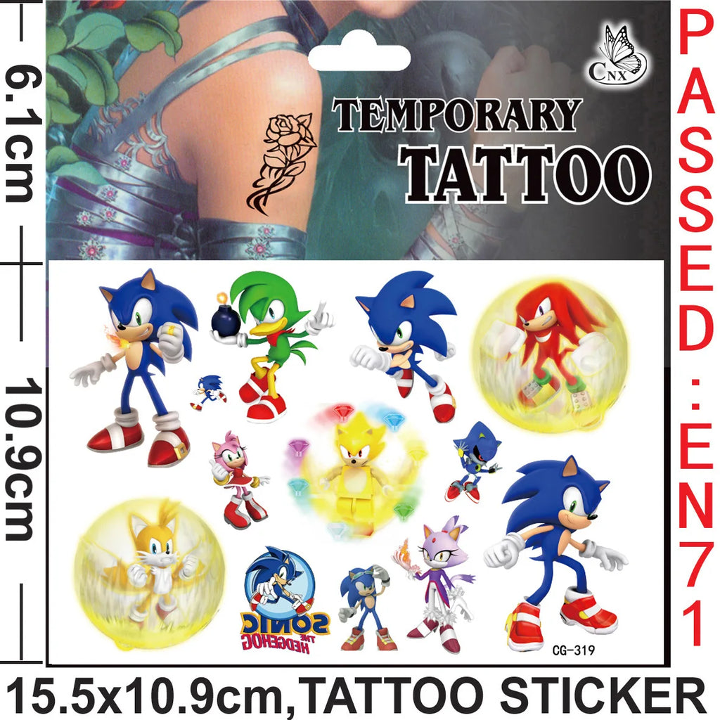 Cartoon Sonic The Hedgehog Tattoo Stickers Waterproof Cute Anime Sticker Birthday Party Supplies Decoration Kids Gift