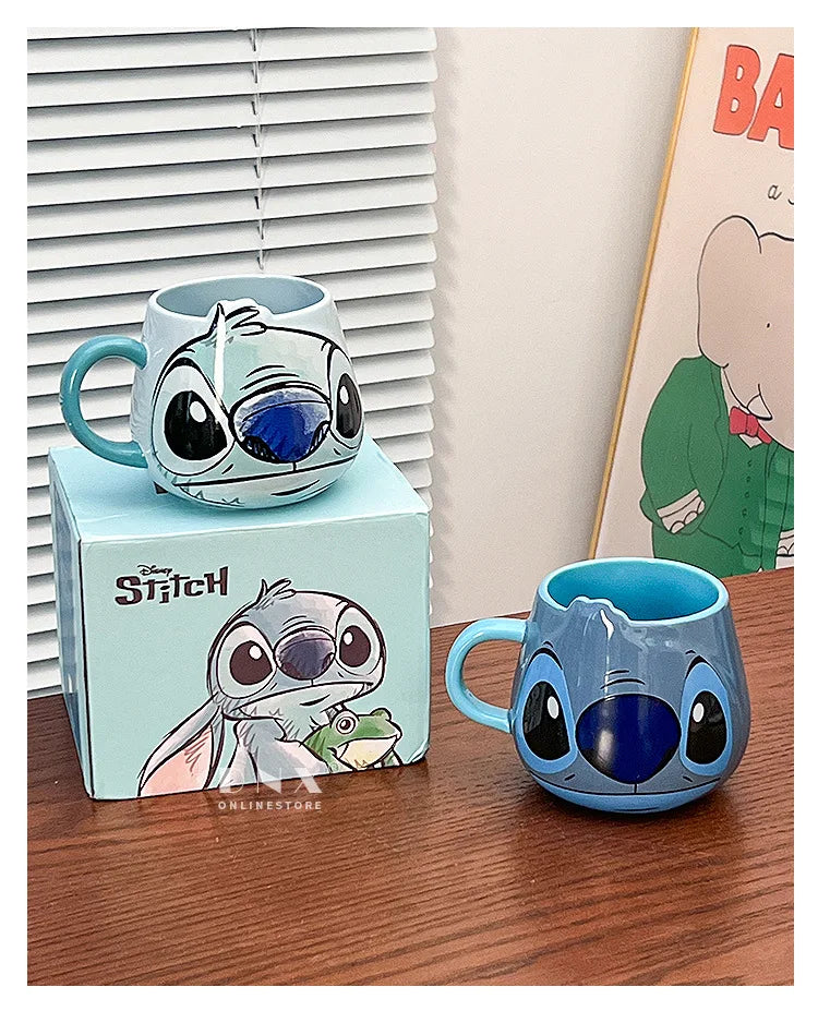 Miniso Stitch Coffee Cup Cartoon Mug Ceramic Cup Kawaii Home Furnishings Milk Cup Cute Holiday Birthday Gifts for Boys and Girls