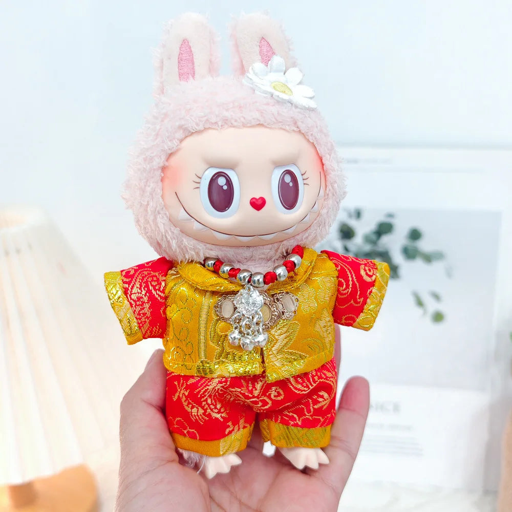 17cm Mini Plush Doll'S Clothes Outfit Accessories For Labubu V1 V2 Christmas Cookie Man Sweater Hat Clothing New Year Gift